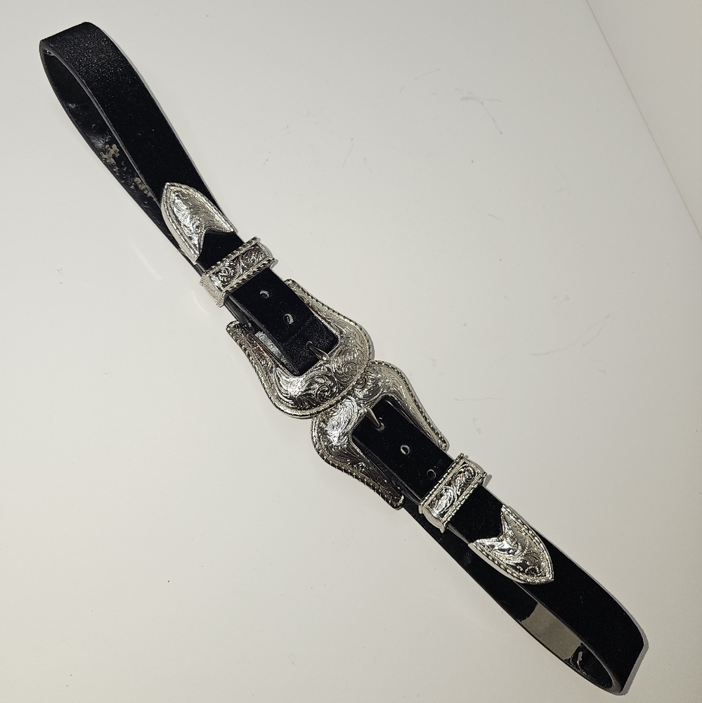 Zara Western Style Black Belt with Silver Double Buckles - Picture 11 of 16